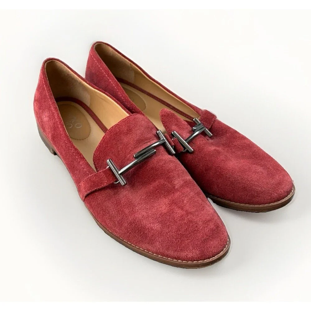 Franco Sarto Harlow Loafers Womens 10 M Red Suede Slip On Bit Flats Shoes